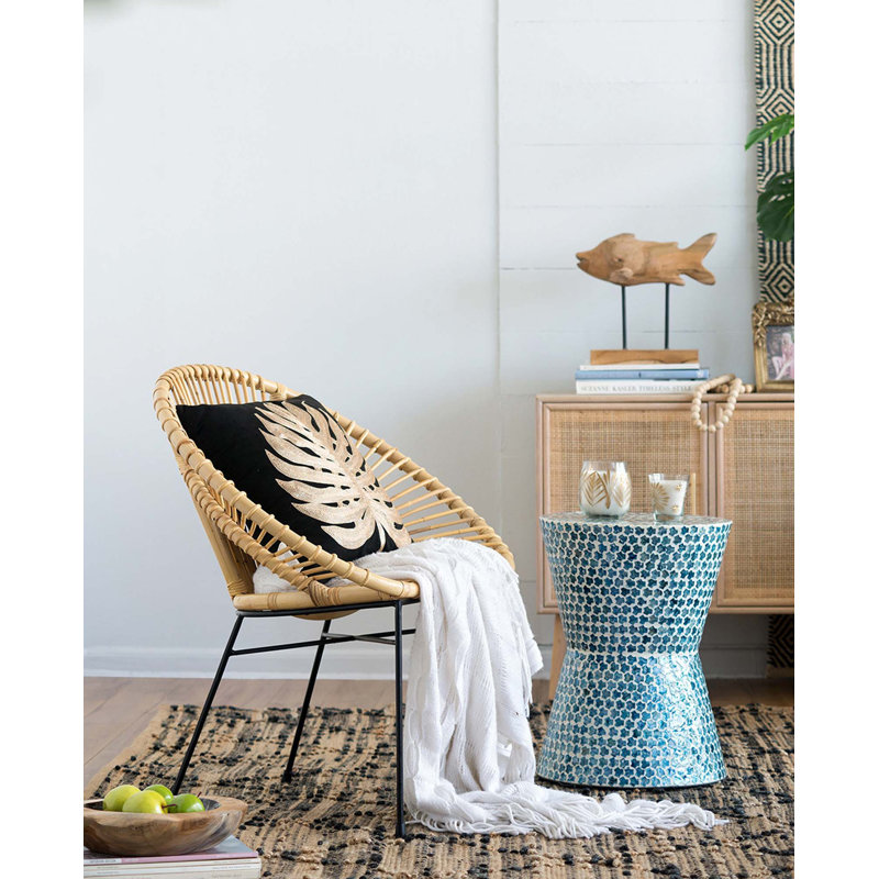 Tapered Round Garden Accent Stool, Capiz Side Table