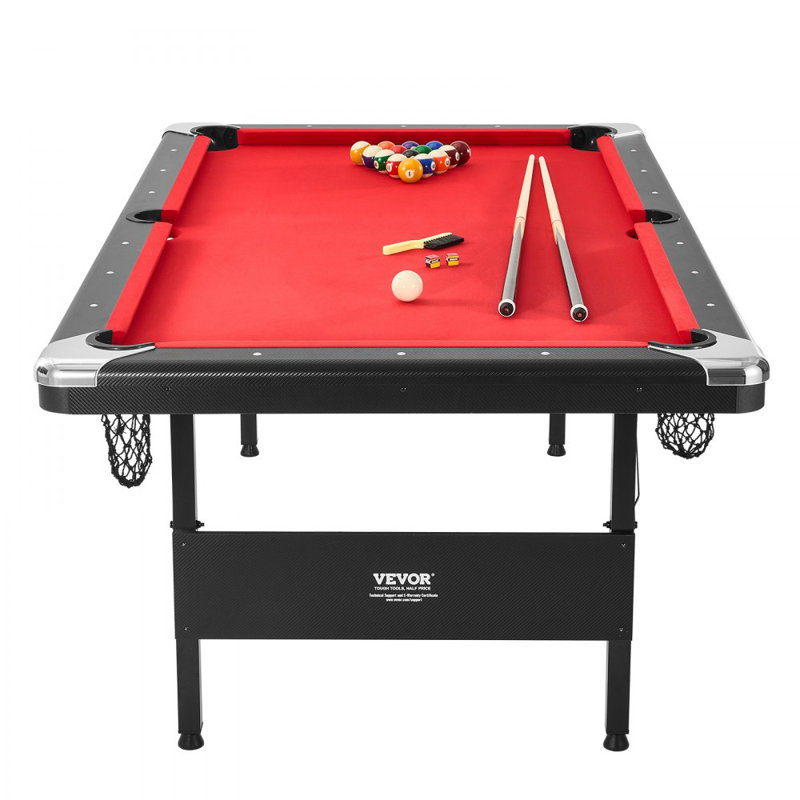 Table de billard, table de billard de 7 pieds, table pliable portable et compacte, ensemble de table de billard avec boules, queues de billard, craies et brosses, noir avec chiffon rouge, parfait pour une salle de jeux familiale pour enfants adultes