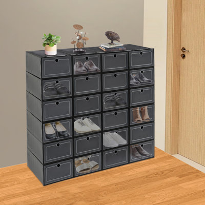 24 Pair Stackable Shoe Storage Box (Set of 24)
