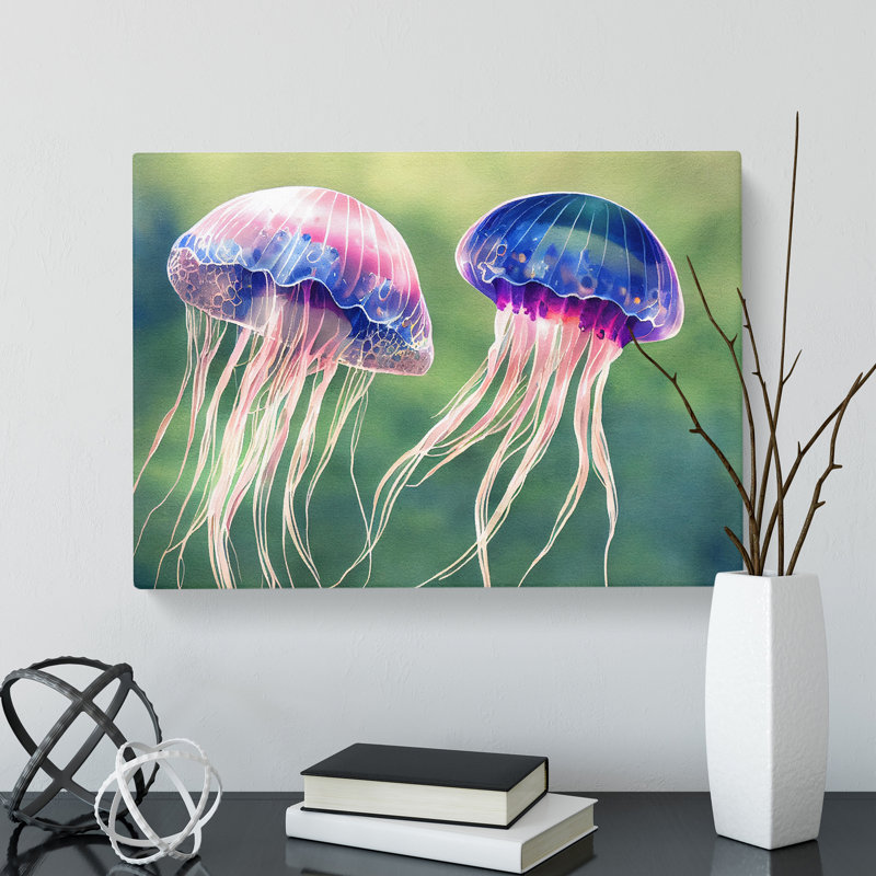 Watercolour Jellyfish - Wrapped Canvas, 35cm H x 50cm W x 3cm D