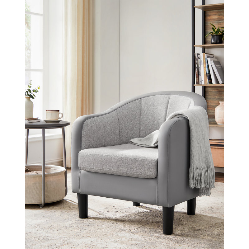 Fauteuil demi-tonneau Alina, Mélange de tissu gris mystique à aspect lin