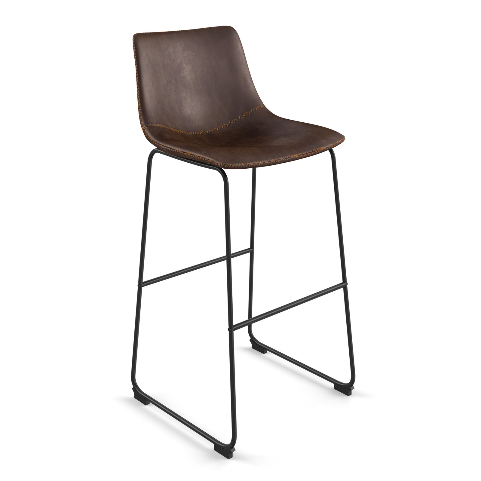 Nia Vegan Leather Bar & Counter Stool, Brown Distressed, Bar Stool (29" Seat Height), Black