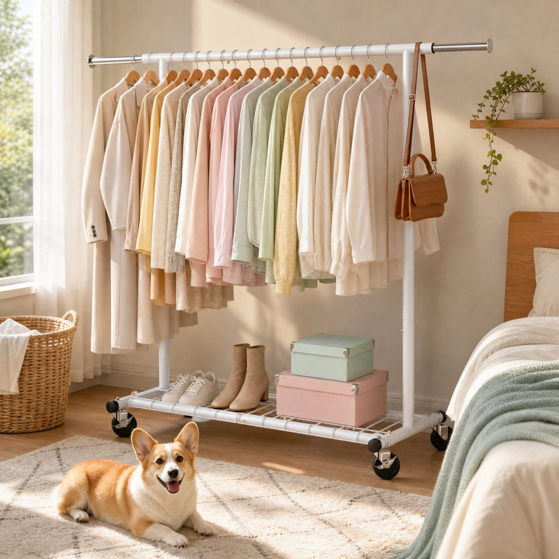 150 cm Rolling Clothes Rack, White