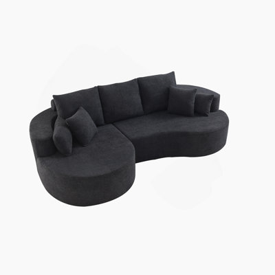 106 In. 2 - Piece Fabric Cloud Curved Sectional Boucle Sofa,CHAISE LOUNGE, BLACK
