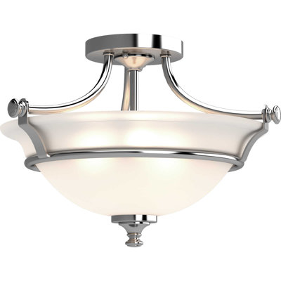 Red Barrel Studio V3202 Tes 2-Light 17"W Chrome Semi-Flush Ceiling Fixture with Frosted Bowl Glass