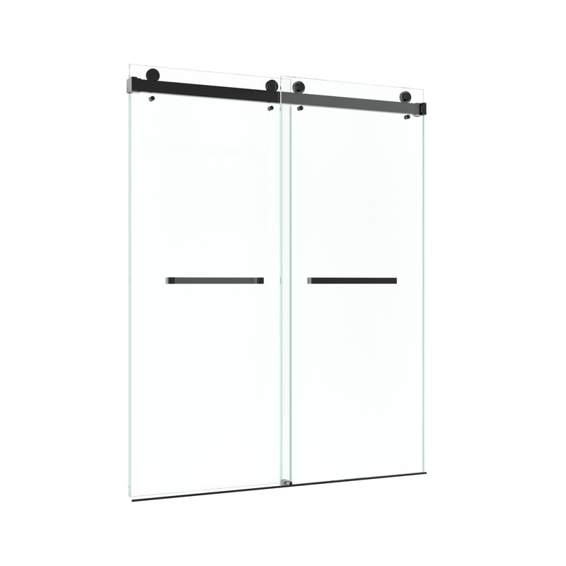 72-Inch Matte Black Frameless Double Sliding Shower Door with Clear Glass