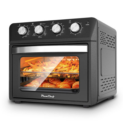 Air Fryer Oven 27.5QT, 6-in-1 Countertop Convection Oven, Air Fry, Bake, Broil, Toast, Warm, Dehydrate, 4 Knob Control, 1600W, Family Size for Crispy Cooking, Black