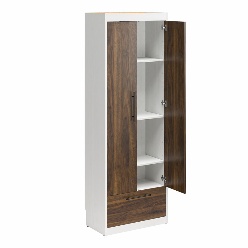Tapaktuan Murphy Storage Bed with 2 Wardrobe Side Cabinets, Queen, Walnut