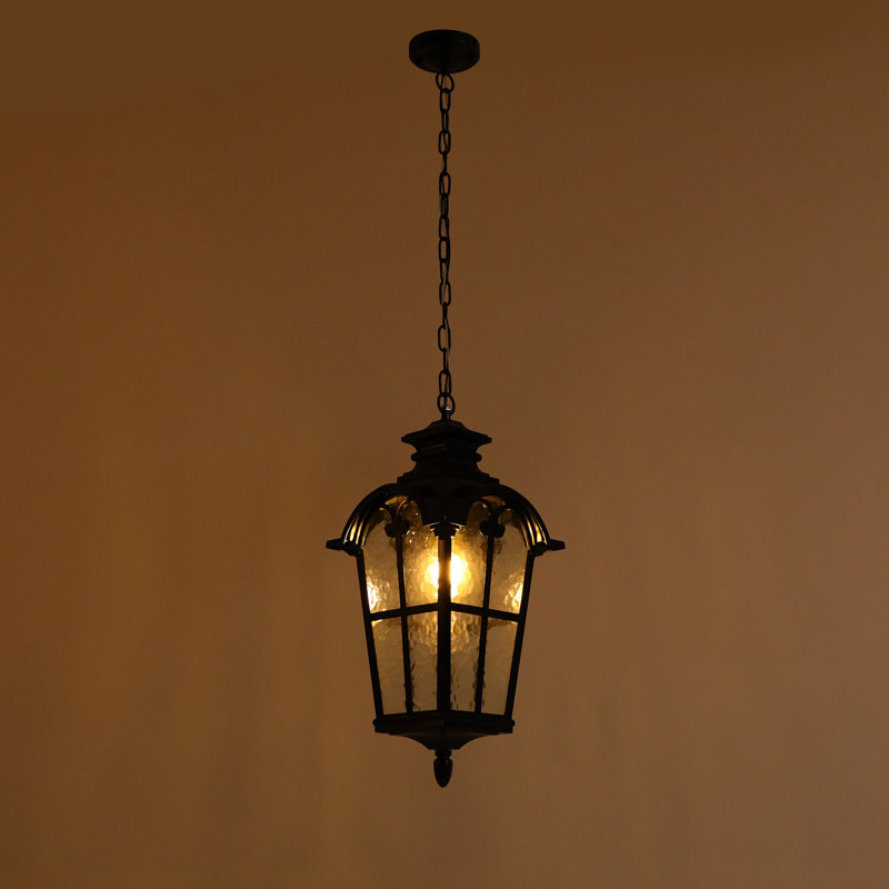 Luminaire suspendu d'extérieur noir en verre réglable en hauteur