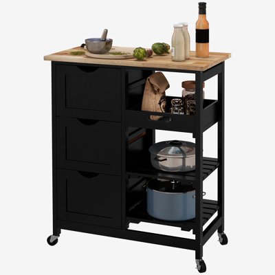 Nashley Rolling Kitchen Cart, Bar Serving Cart, Compact Trolley On Wheels With Wood Top, Shelves & Drawers For Home Dining Area by Winston Porter