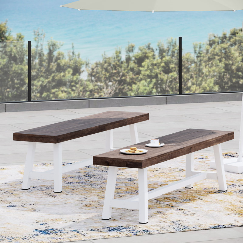 Banc de salle à manger d'extérieur en bois, de conception industrielle moderne, 2 places, l 64,74 "x P 14,57" H 17,99 "paire, style, banc, 63" 17,5 "