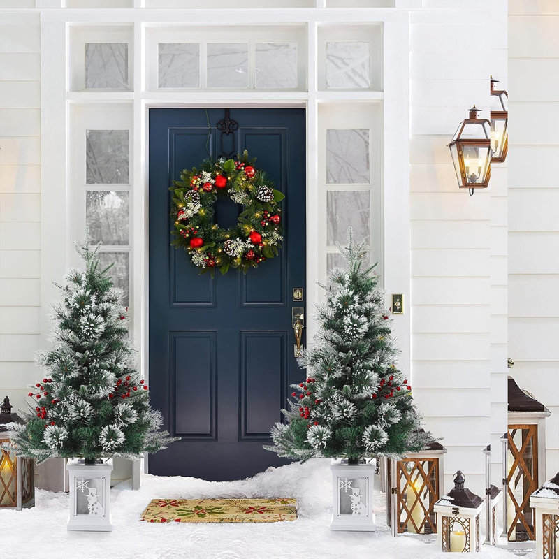 3Ft Artificial Christmas Tree With Snow Flocked And Lighting Snowflake Base, Battery Operated Xmas Pine Tree With 78 LED Lights, 8 Lighting Modes And Timer Function, For Home Christmas Decoration