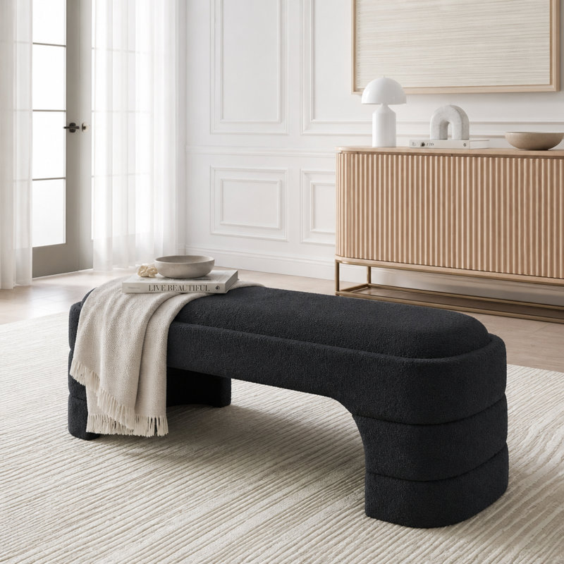 Banc de chambre rembourré sans accoudoirs de 64,96 po de largeur, Black