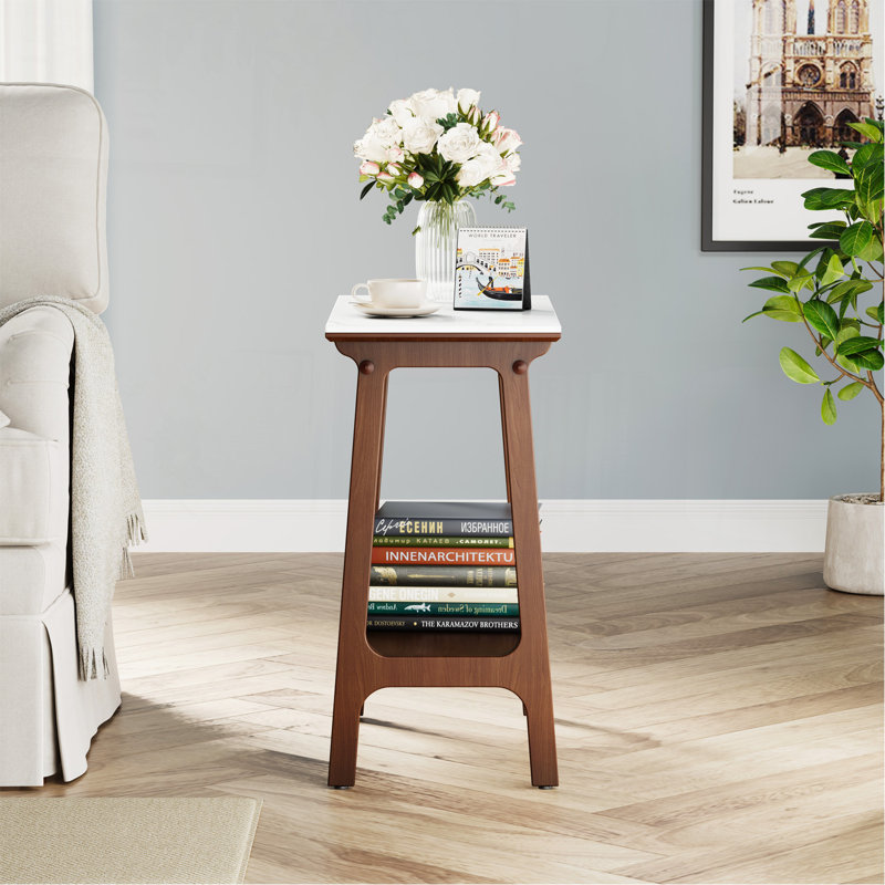 Table d'appoint rétro en ardoise rétro brun rougeâtre avec tablette de rangement, petite table de bout pour le salon, petite maison de ferme, table de chevet