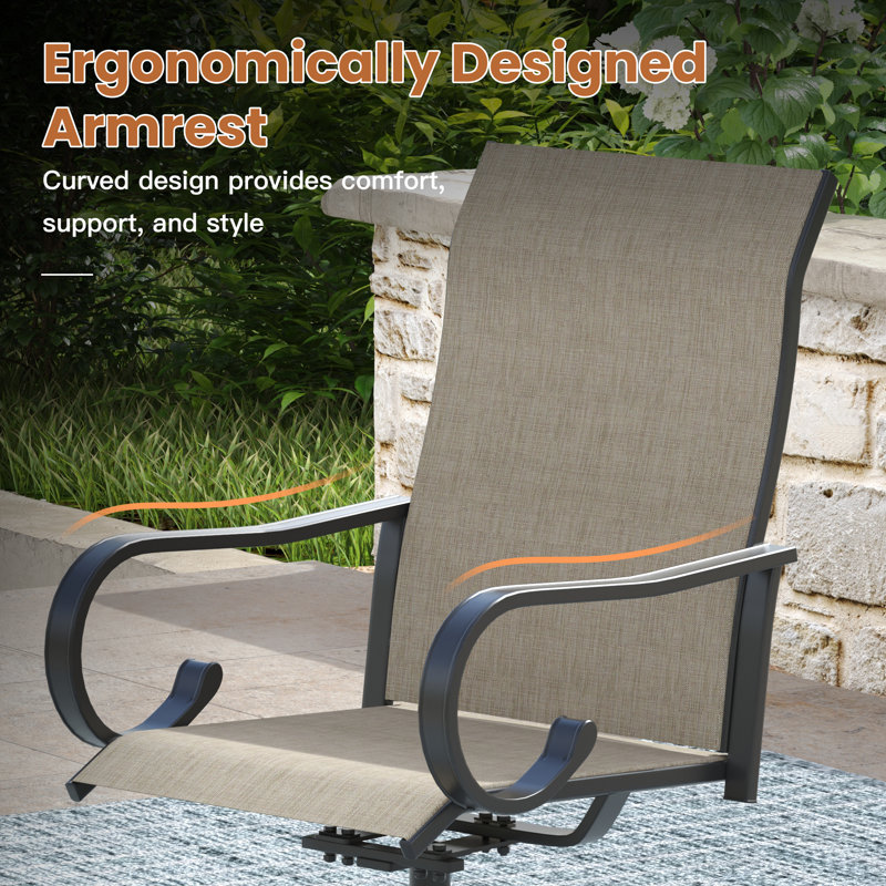 Chaise de patio d'extérieur pivotante en textilène, Noir / brun