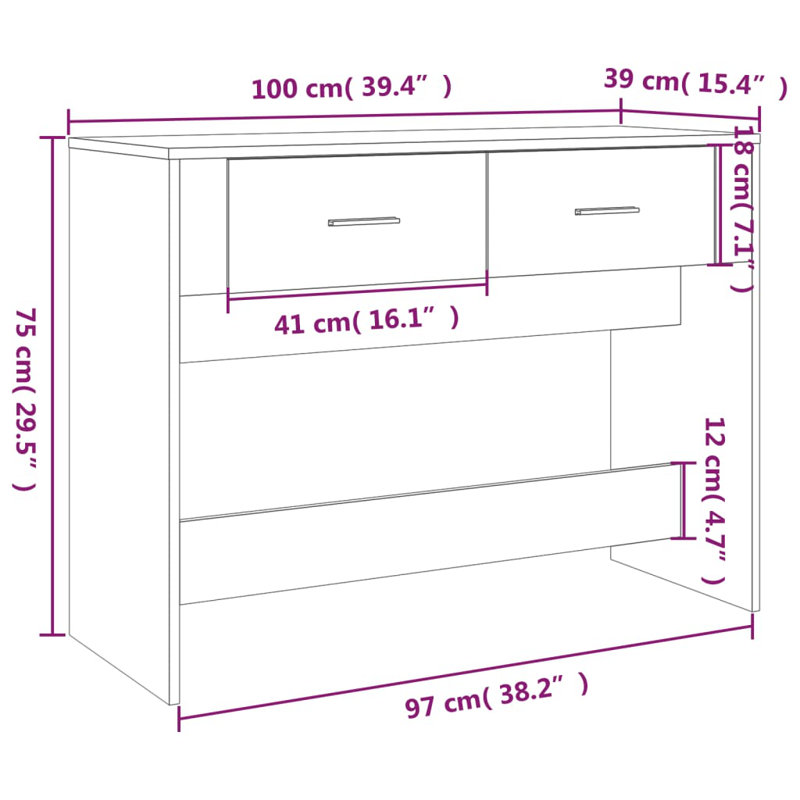 Nolwen 100cm Console Table, Smoked Oak