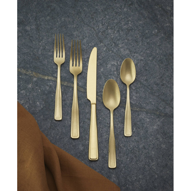 Oneida Reid Satin 20 Piece Flatware Set, Gold