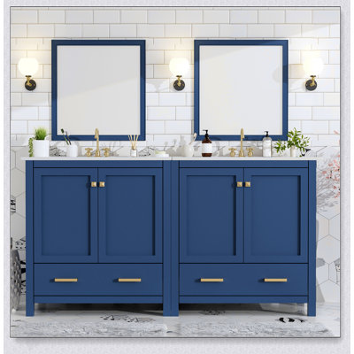 60-Inch Blue Bathroom Vanity Set With Double Vanities, Ceramic Sinks, Storage Shelf, And Divided Drawers For Modern Bathrooms
