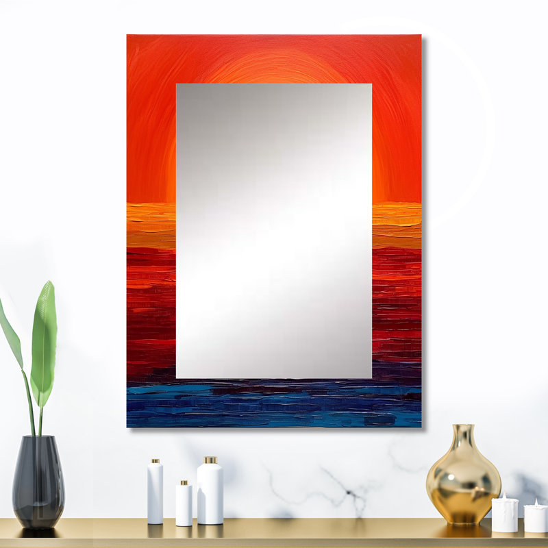 Orange doré jaune coucher de soleil III - coucher de soleil miroir mural décoratif, orange grand, art imprimé en métal