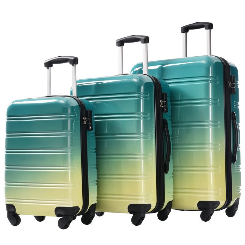 Valise extensible 3 pièces à roulettes Hardshell avec roulettes pivotantes et verrou TSA léger, Green + Yellow
