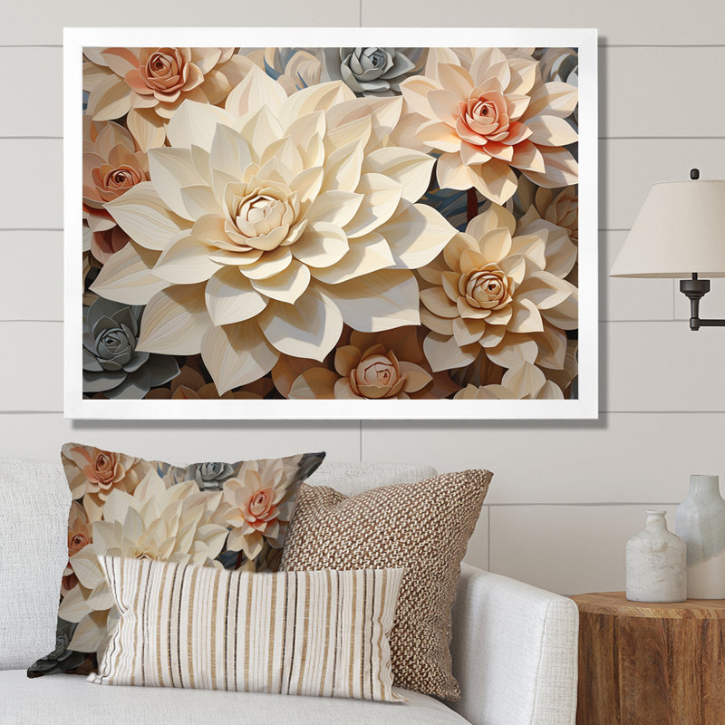«Beige Succulent Soft Bloom III», reproduction sur toile, Cadre simple blanc, H 34 po x l 44 po x P 1,5 po
