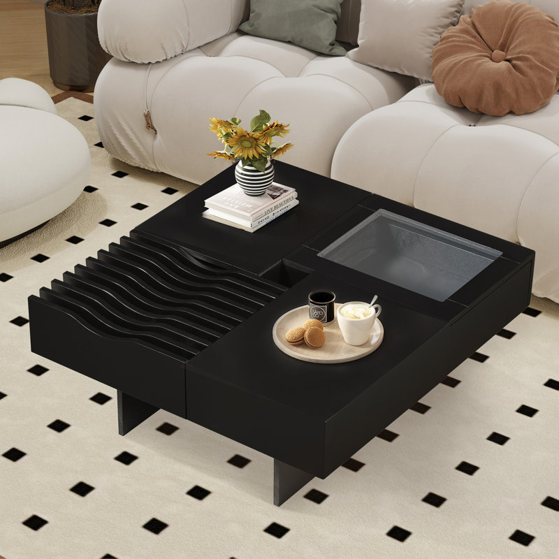 Table basse carrée à 3 tiroirs , Noir