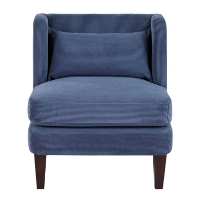 Mobilier de salon: fauteuil d'appoint bleu moderne avec coussin de dossier attaché et velours côtelé pour la zone principale, rembourrage à ressorts ensachés, housse à fermeture à glissière
