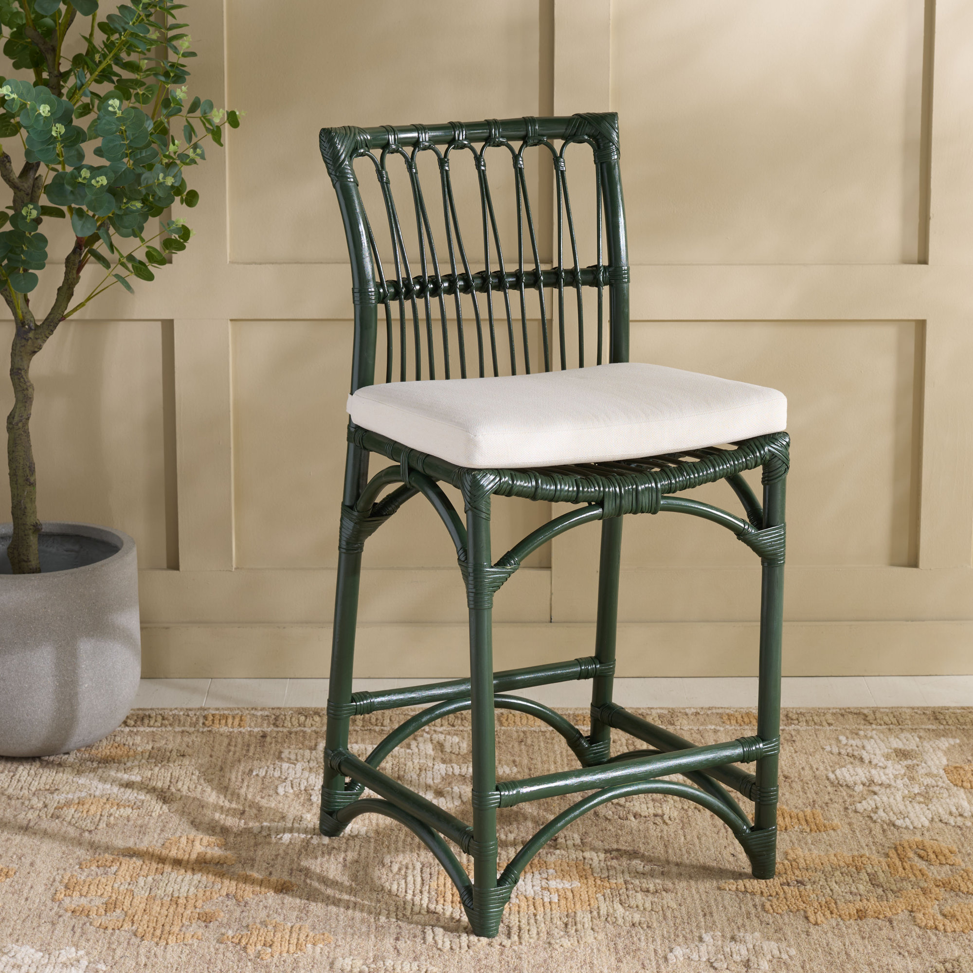 Zorianna Barstool with Cushion, Forest Green