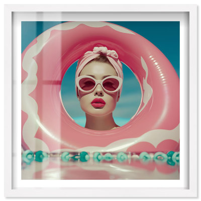 «Poolside Pop Star III Shadowbox Print Coastal Glam Art» par Notoriart, cadre blanc, 40 x 40