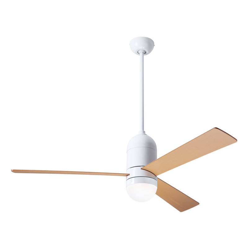 Cirrus LED Downrod Ceiling Fan, Gloss White, Wall Control, Maple