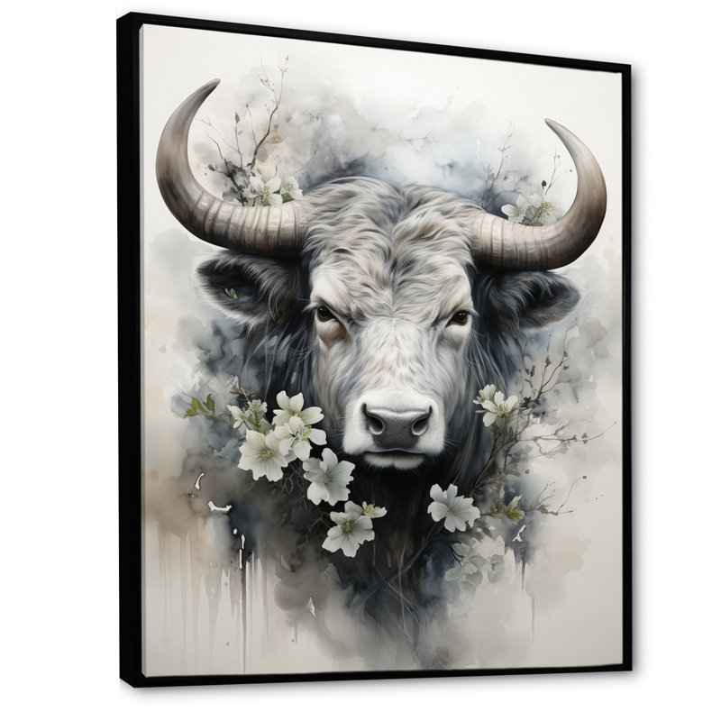 Champetres, art asiatique, vache Sumi IV, H 32 po x l 24 po x P 1 po, Cadre flottant noir