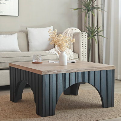 Table basse moderne en bois rustique: plateau en bois massif avec pieds arqués noirs - parfait pour le salon, le bureau ou les salons