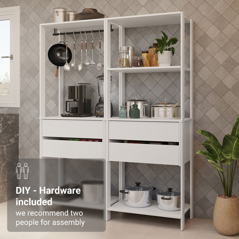 Étagère de rangement pour garde-manger avec 4 tiroirs, 5 tablettes et espace de suspension Madesa, Blanc
