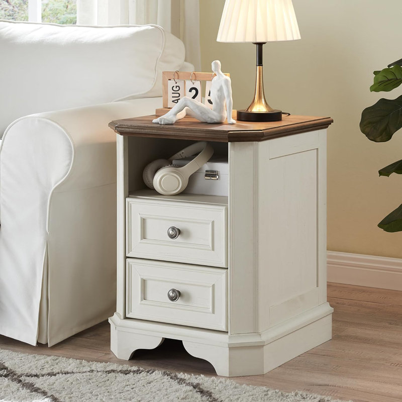 Loiret 2 - Drawers Modern Wood Nightstand with Charging Station,Bed Side Table with Open Storage For Bedroom and Built-In Outlets