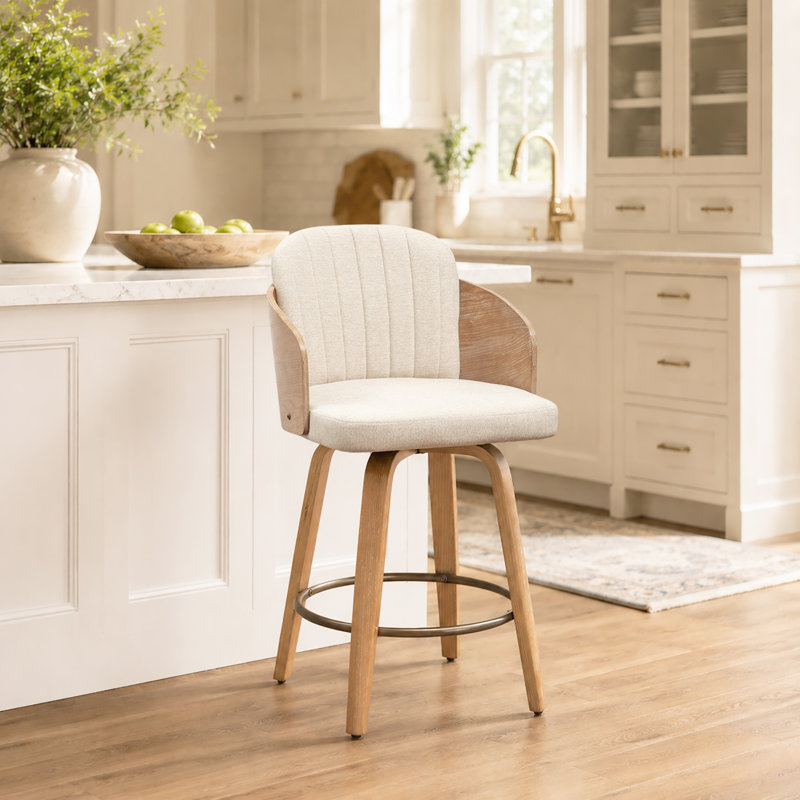 Tabourets de bar pivotants en velours Ljubka, Beige, Tabouret de bar (siège d'une hauteur de 30,12 po)