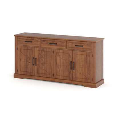 66" Modern Farmhouse  Sideboard Buffet Cabinet, 3 Embossed Drawers & 4 Doors, Large Storage for Coffee Bar, Dining Room, Living Room