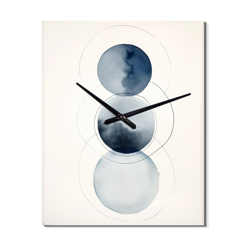 «Essential Circles» rétro bleu aquarelle - très grandes horloges murales géométriques modernes, H 28 po x l 12 po x P 1 po