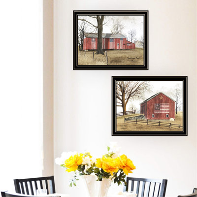 2 All American Barns Wall Art. Home Decorative. Multicolor Wood+Paper. 17.48 In. Deep X 0.99 Wide 14.4 High. 5.03 Lb. Black Framed. Fade- Coating. Han