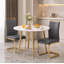Ensemble de salle à manger moderne extensible 3 pièces en bois, de forme ronde à ovale, avec chaises en similicuir-133948429