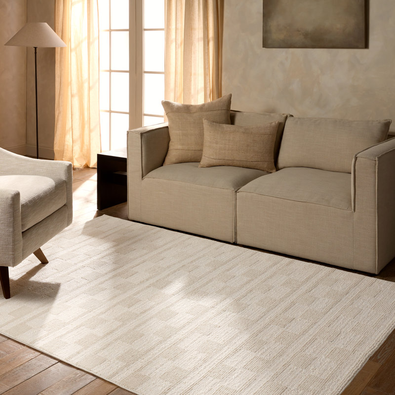 Tapis beige géométrique tissé à la machine Saulsberry Designs, Tapis de couloir 2 pi 8 po x 8 pi