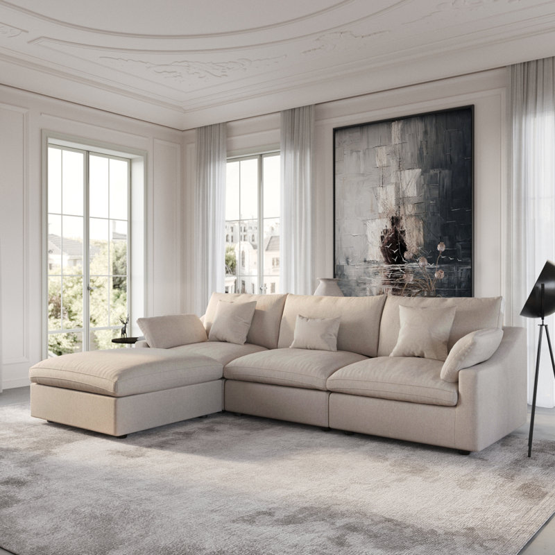 Canapé modulaire rembourré avec repose-pieds, H 29,53 po x l 119,29 po x P 77,95 po, Kaki