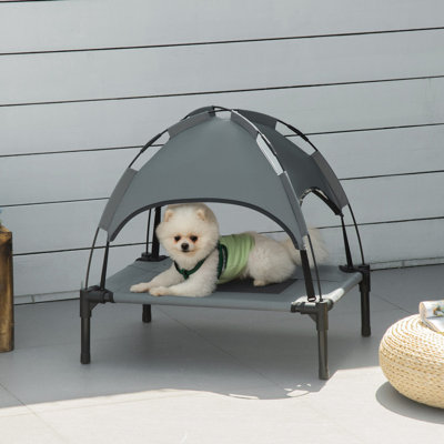 Lit surélevé pour chien avec auvent amovible Pawhut, lit pour chien d'extérieur avec abat-jour à protection UV, grand lit pour animal de compagnie
