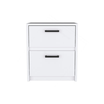 Nightstand Chequered, Two Drawes, White Finish