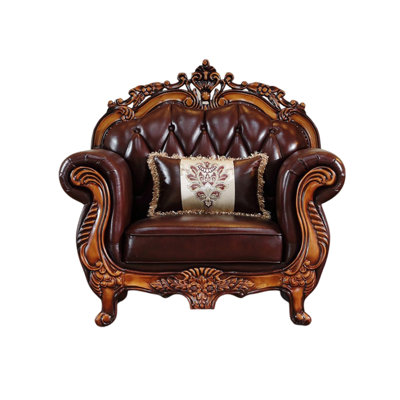 European-style Living Room Carved Sofa. Leather Armchair