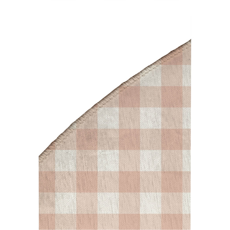 Proper Gingham Non-Slip Outdoor Rug, Round 5'