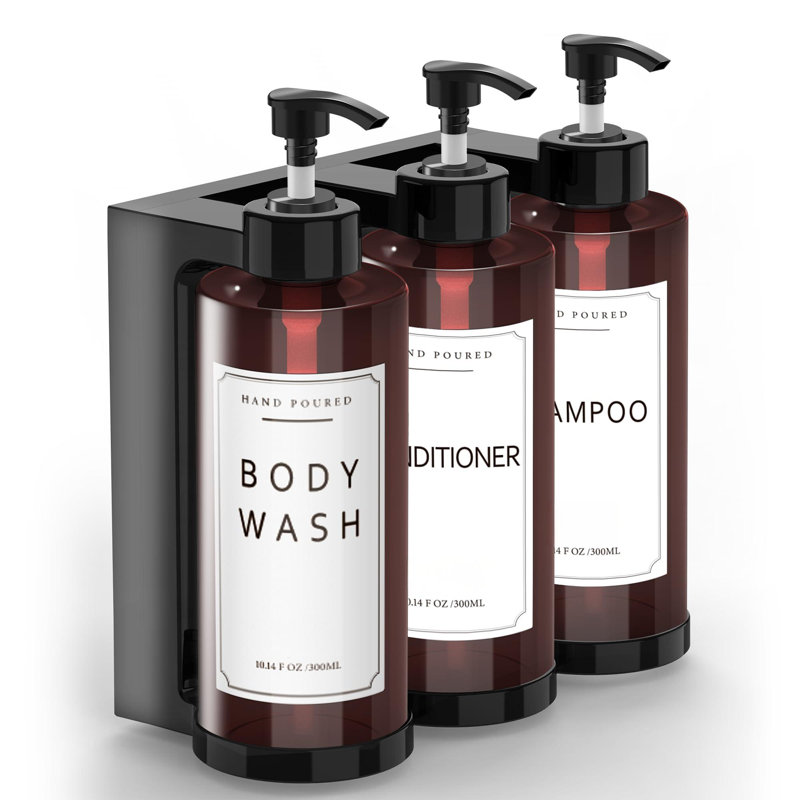 Distributeur de shampooing en plastique pour le corps à fixation murale pour la maison | Distributeur de shampooing et revitalisant, distributeur de savon de douche mural à 3 chambres, sans bouteille, pompe rechargeable pour hôtel de bain