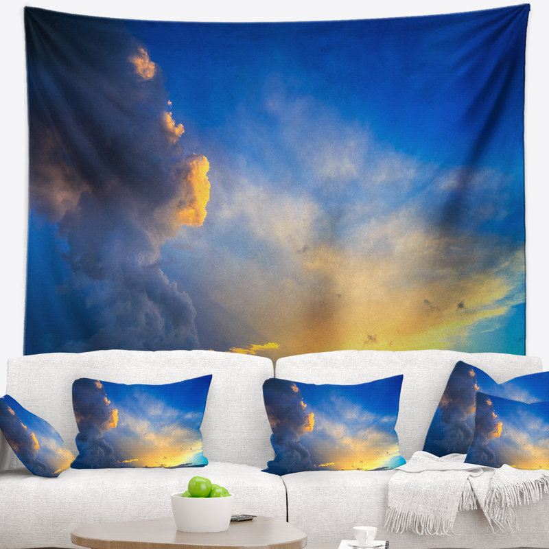 Photo de plage, coucher de soleil spectaculaire avec tapisserie orage, H 68 po x l 80 po
