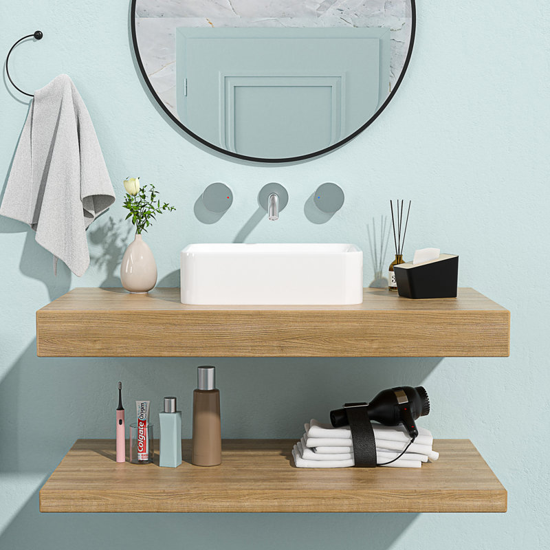 19"X15" White Ceramic Rectangular Vessel Bathroom Sink, White