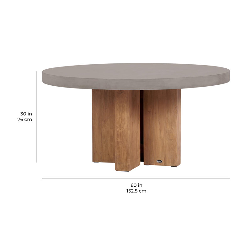 Java Outdoor Round Teak Dining Table, Slate Gray