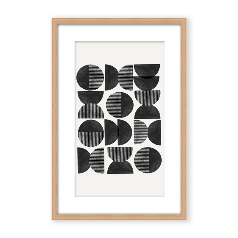 Abstract Mid Century, Geometric by  - Picture Frame Painting on Paper, 36" H x 24" W x 1.125" D, Black, Framed Matted Print